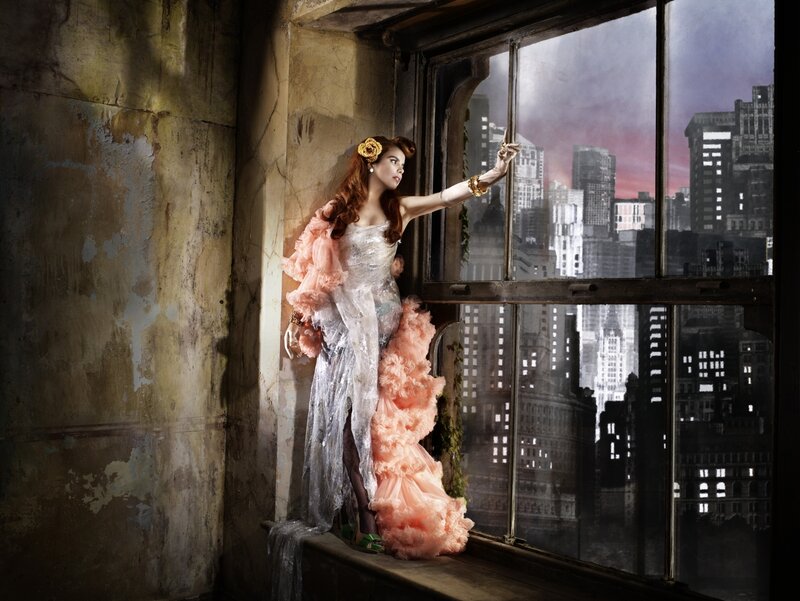 Woman in Ruffled Dress — Pink, Dramatic, Sunset