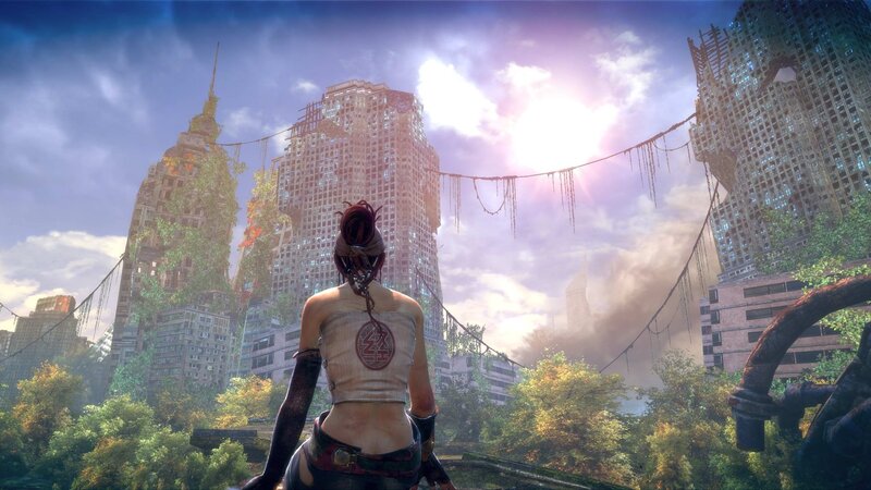 Woman in Ruined City — Blue, Dramatic