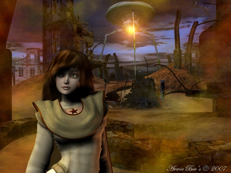 Woman in Ruined City — Brown