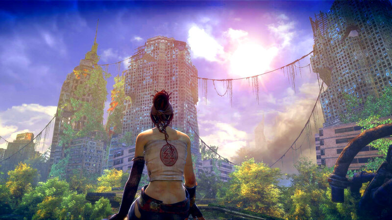 Woman in Ruined City — Purple