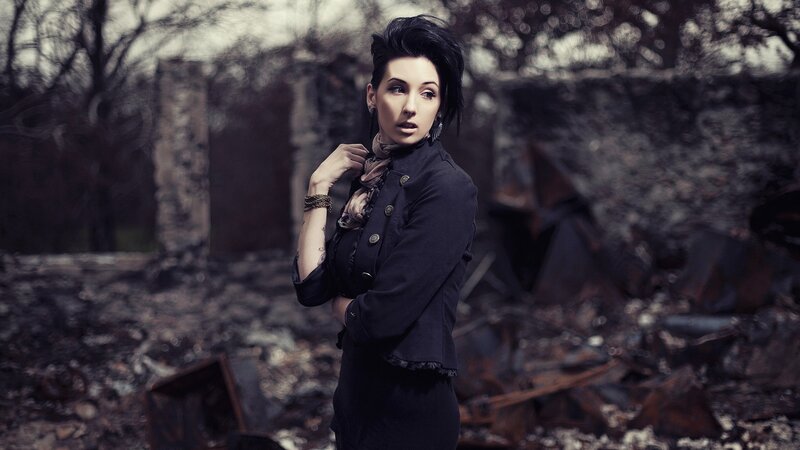woman in ruined landscape