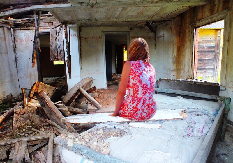 Woman in Ruined Room — Red