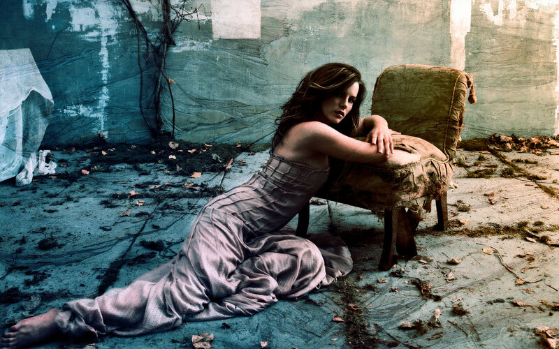 woman in ruined room