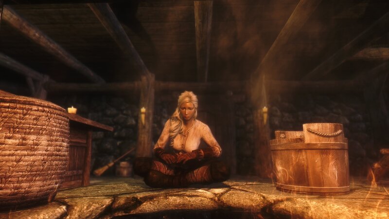 woman in rustic room