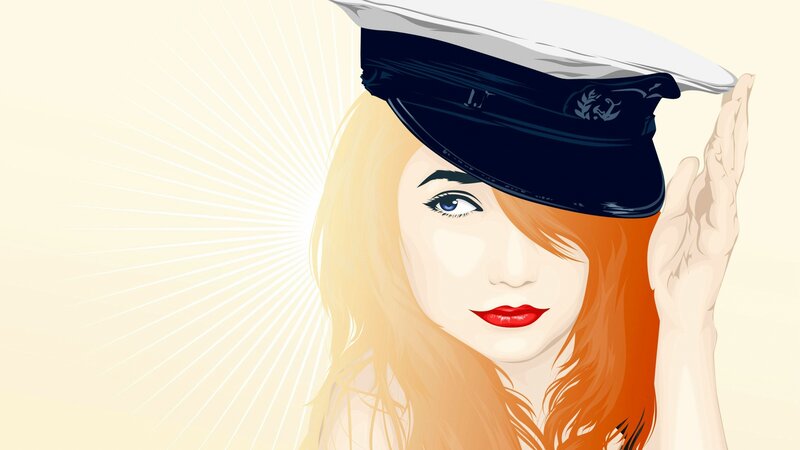 Woman in Sailor Hat — White, Dramatic