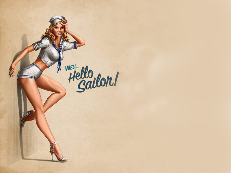 Woman in Sailor Outfit — Beige, Playful, Illustration