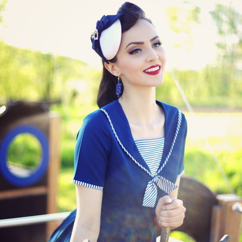 Woman in Sailor Outfit — Blue, Cheerful, Afternoon