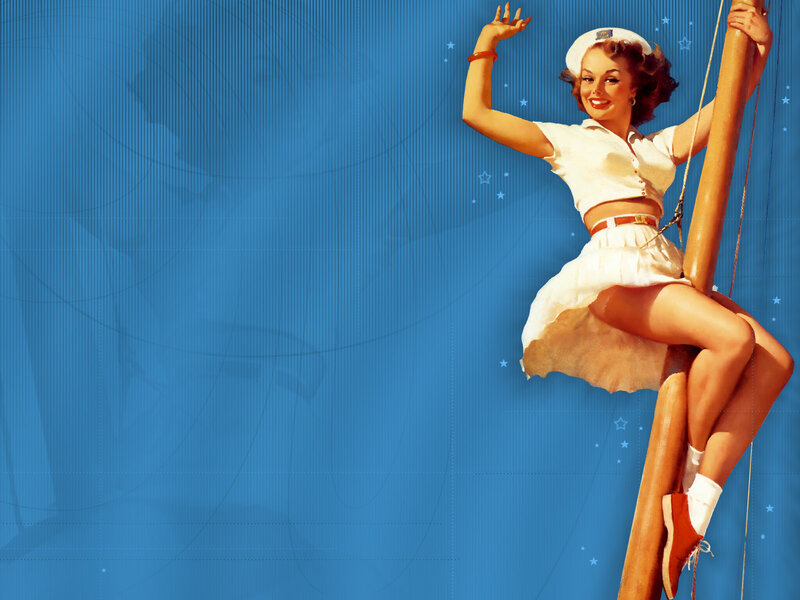 Woman in Sailor Outfit — Blue, Cheerful, Illustration