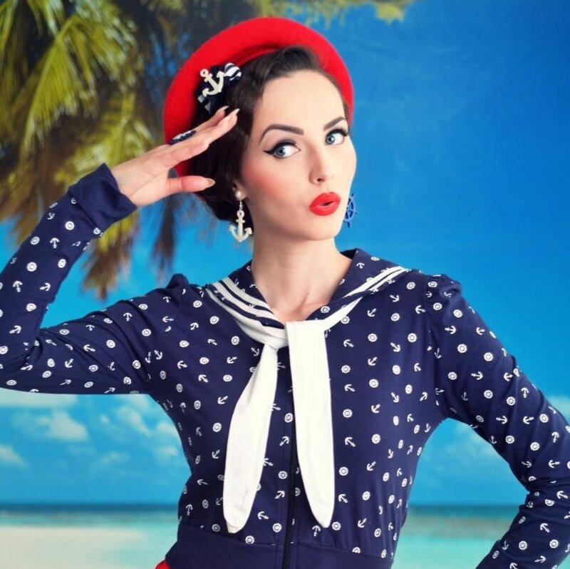 Woman in Sailor Outfit — Blue, Playful, Afternoon