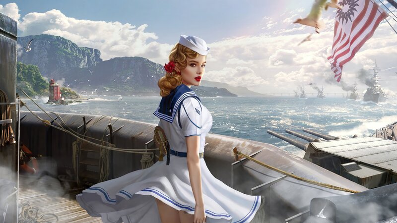 Woman in Sailor Uniform — White, Dramatic
