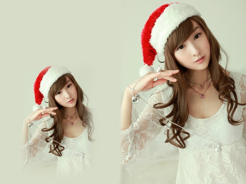 Woman in Santa hat