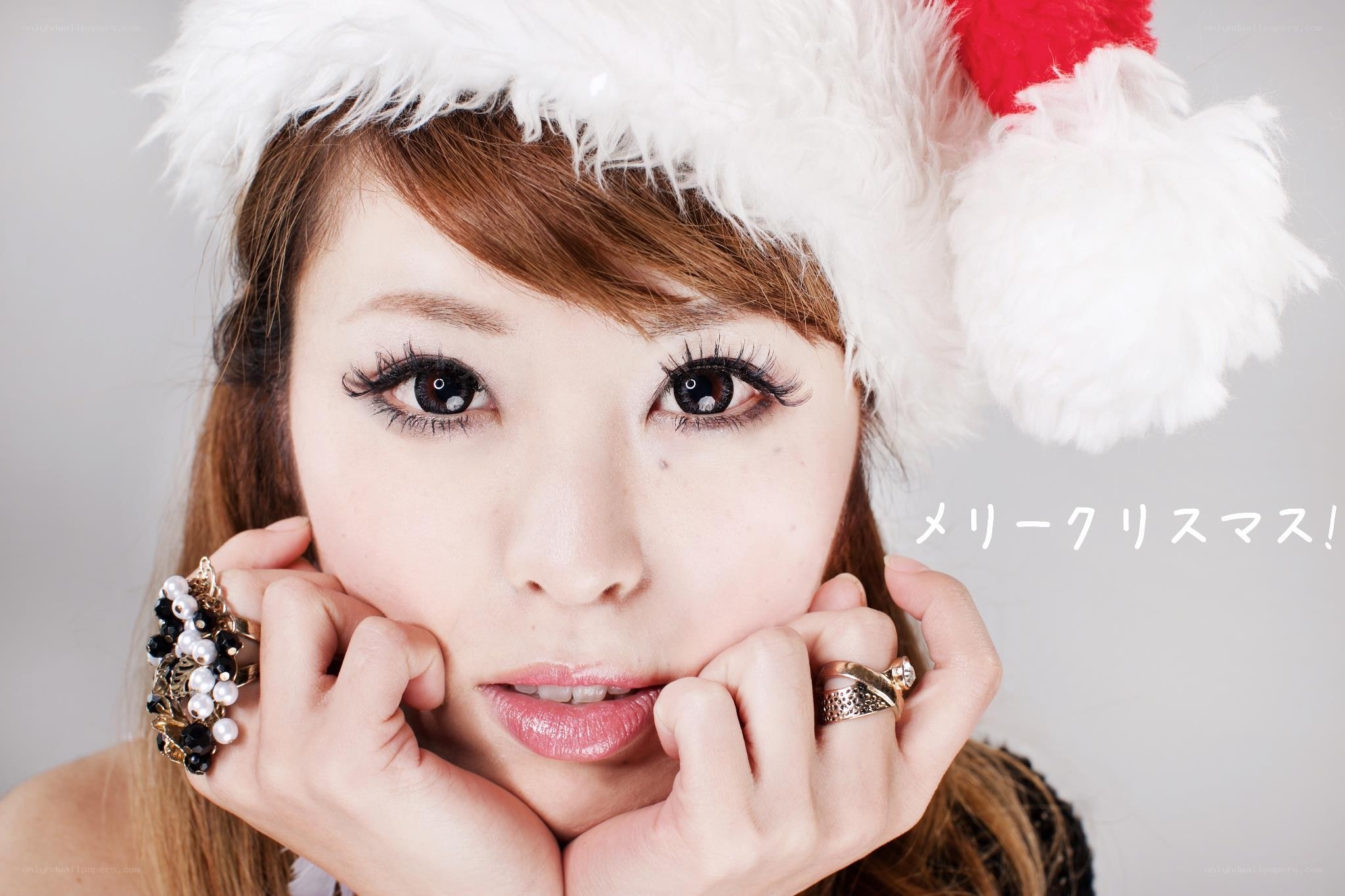 Woman in Santa hat