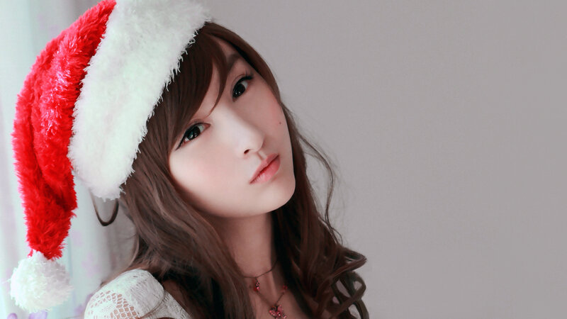 woman in santa hat