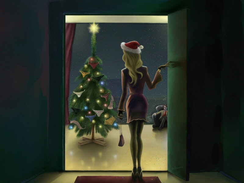 Woman in Santa Hat — Green, Dramatic