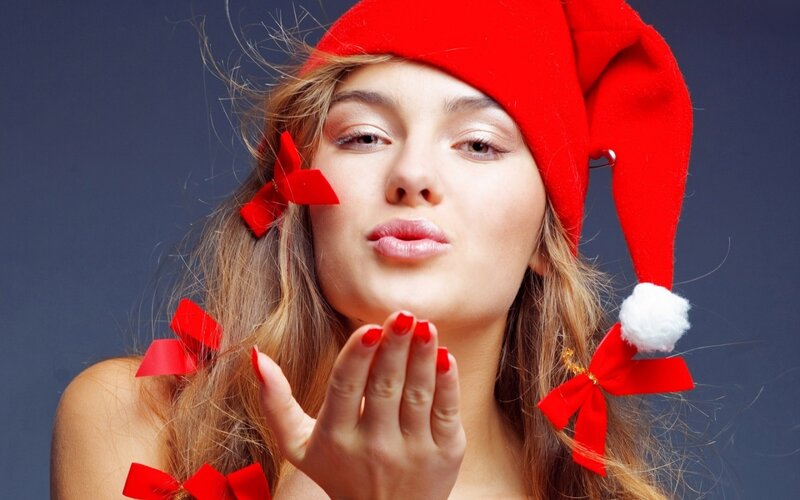 Woman in Santa Hat — Red, Festive