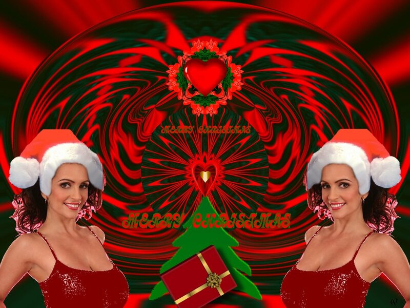 Woman in Santa Hat — Red, Festive, Winter, Digital Art
