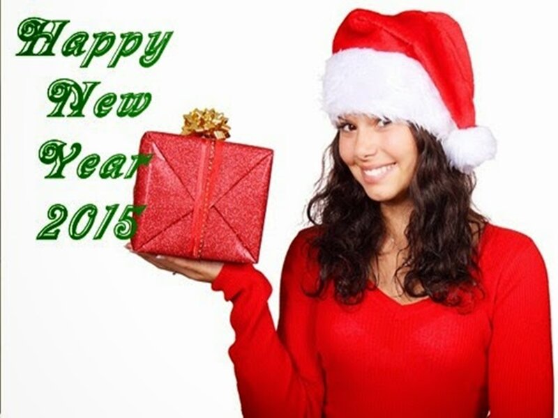 Woman in Santa Hat — Red, Festive, Winter, Photograph, Gift Box