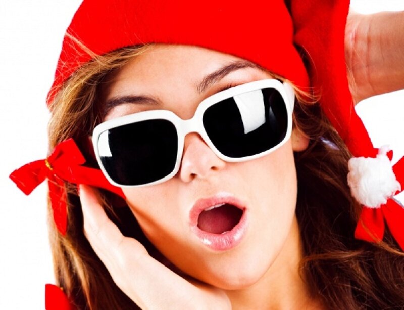 Woman in Santa Hat — Red, Playful, Photograph