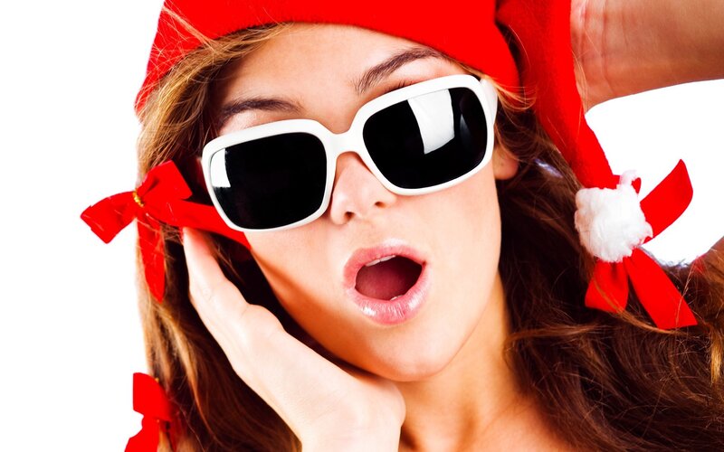 Woman in Santa Hat — Red, Playful