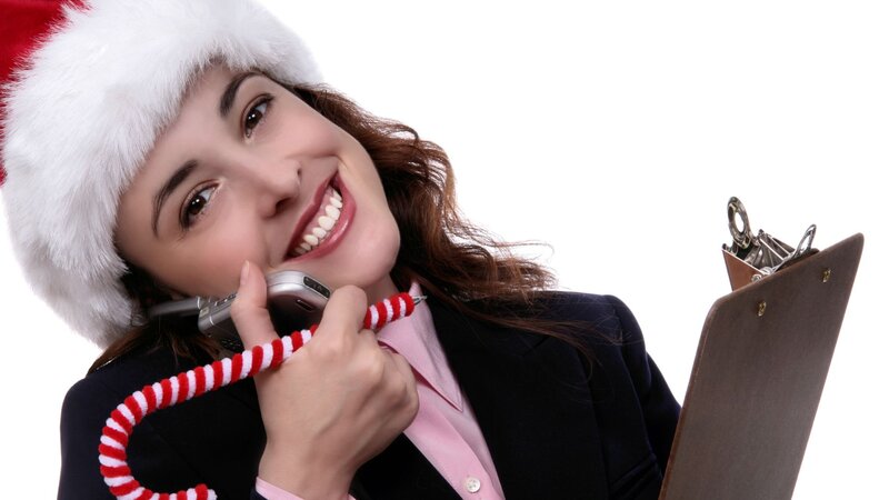 Woman in Santa Hat — White, Festive, Winter, Photograph
