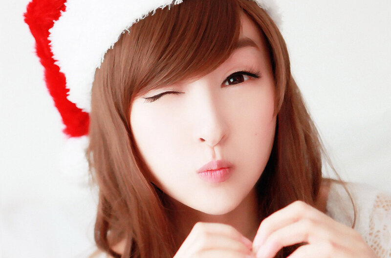 Woman in Santa Hat — White, Playful