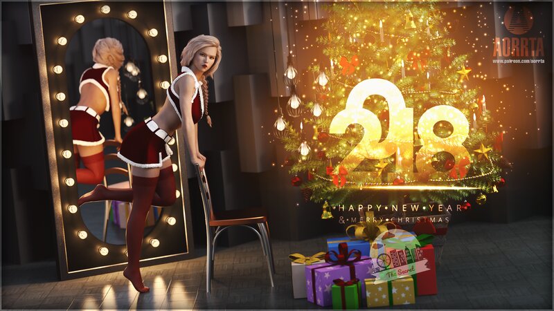 Woman in Santa Outfit — Red, Festive, Winter, 3d Render, Mirror