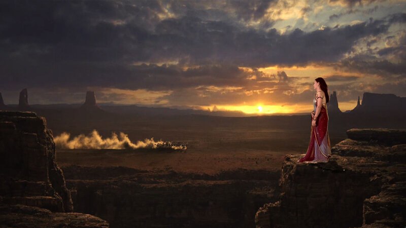 Woman in Sari on Cliff