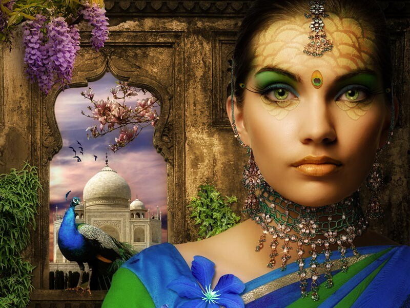 Woman in Sari with Peacock