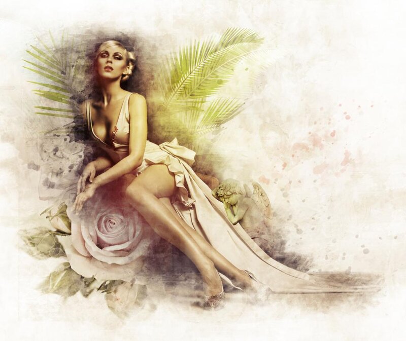 Woman in Satin Dress — Beige, Dramatic