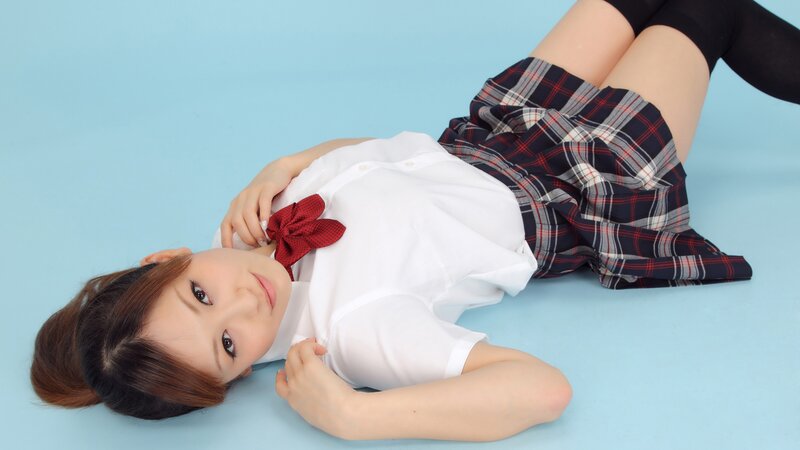 Woman in School Uniform — Blue, Calm, Photograph, Plaid Skirt