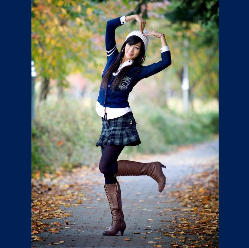 Woman in School Uniform — Blue, Playful