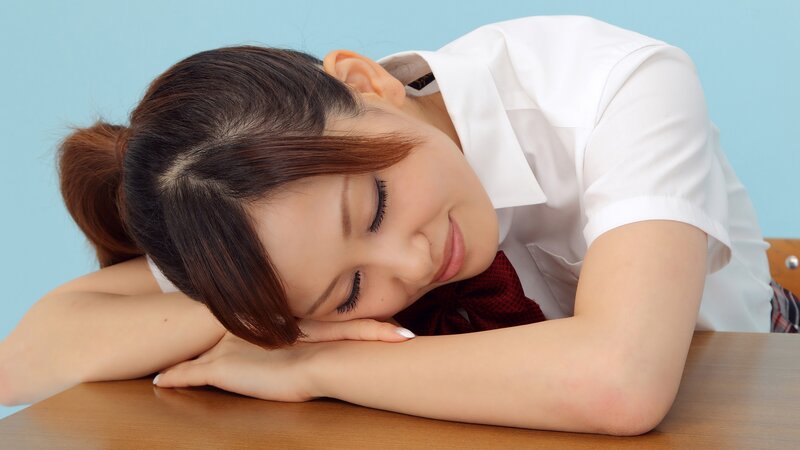 Woman in School Uniform — White, Calm, Photograph, Desk