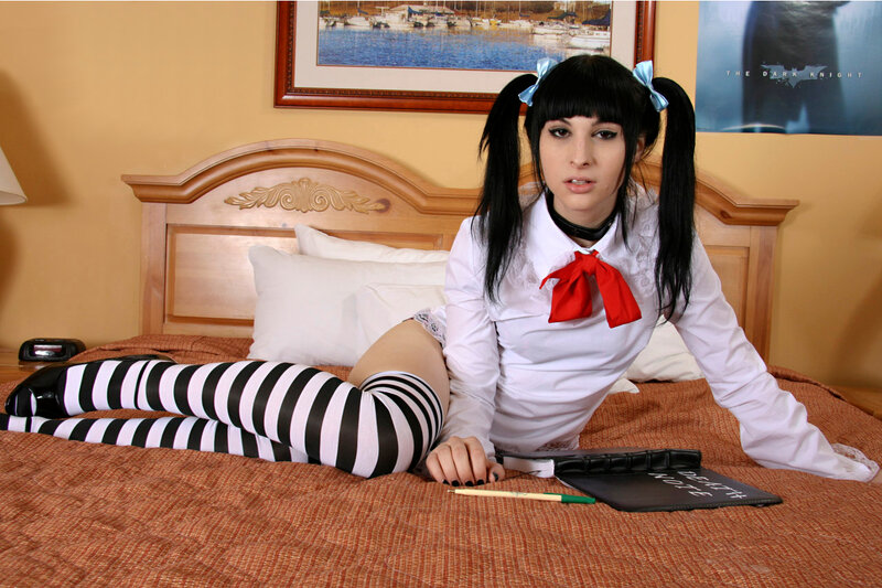 Woman in School Uniform — White, Dramatic
