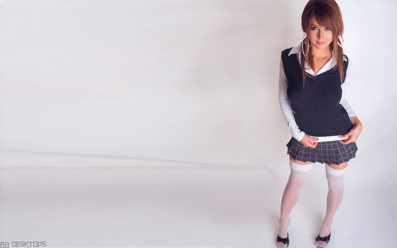 Woman in School Uniform — White, Neutral, Photograph, Skirt