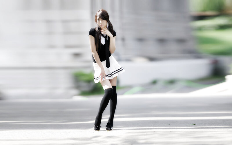 Woman in School Uniform — White, Neutral