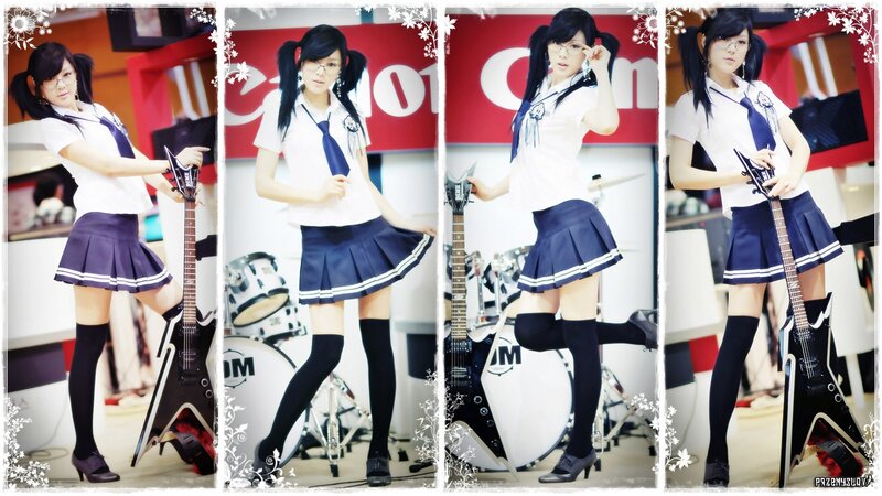 Woman in School Uniform — White, Playful, Photograph, Guitar