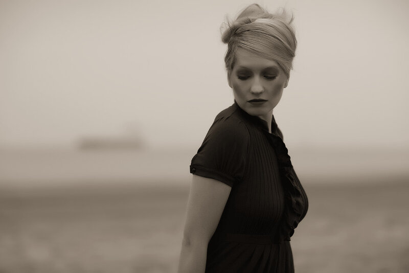 woman in sepia at the beach