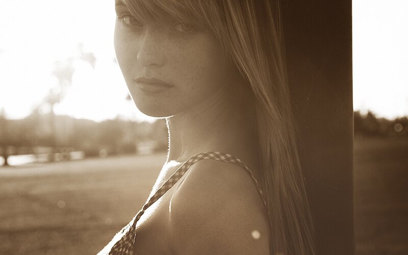 woman in sepia sunlight