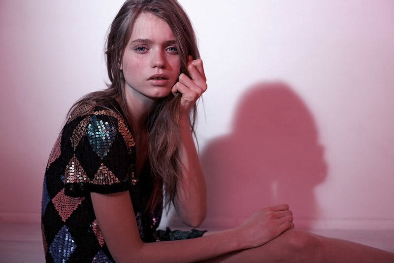 Woman in Sequin Dress — Black, Dramatic, Photograph