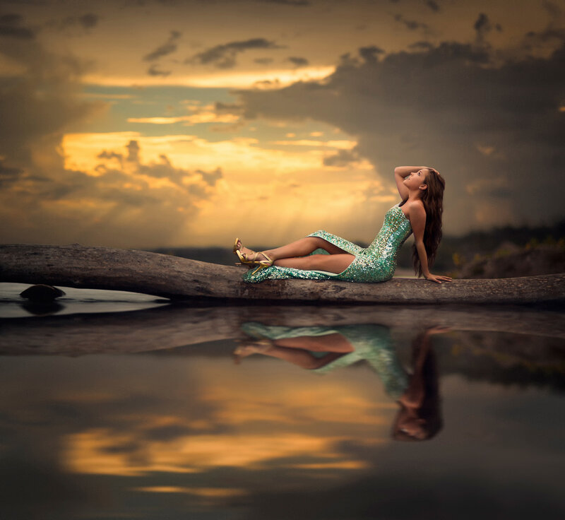 Woman in Sequin Dress — Gold, Dramatic, Sunset