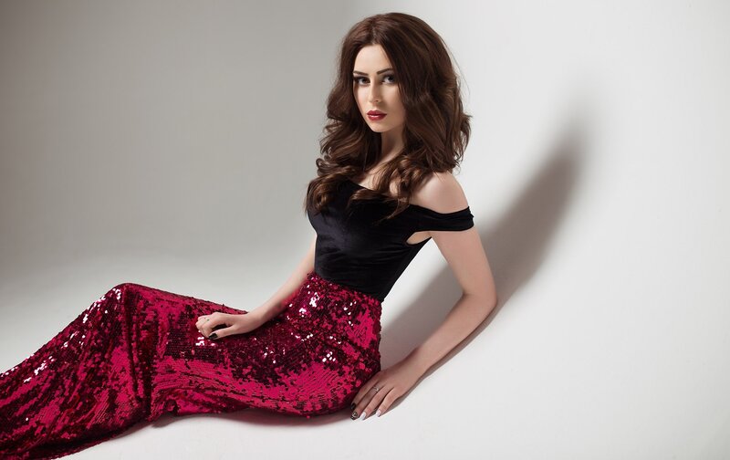Woman in Sequin Dress — Red, Dramatic