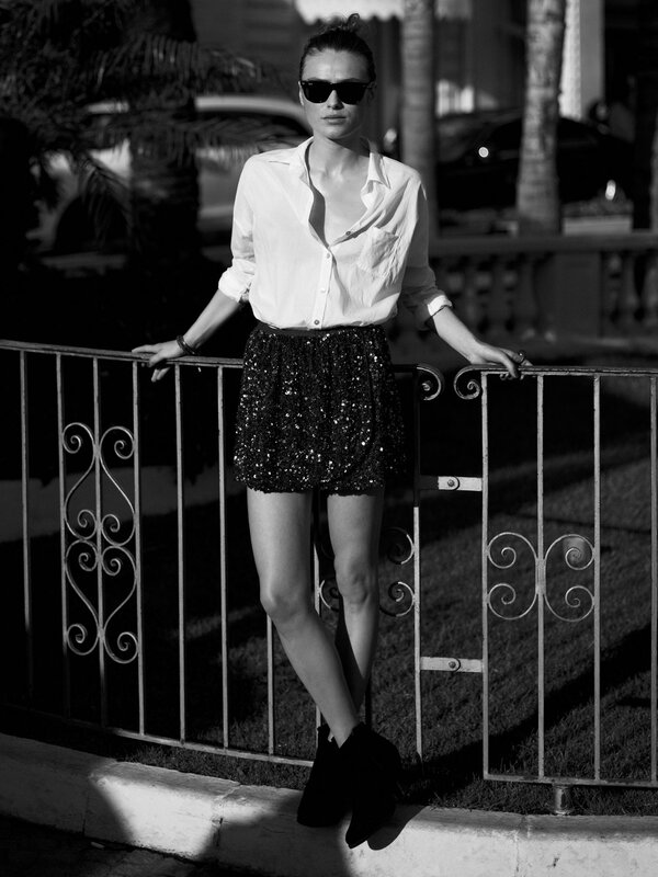 woman in sequin skirt