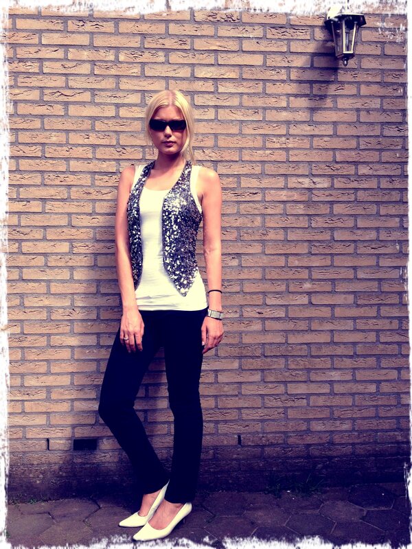 Woman in Sequin Vest — Black, Confident