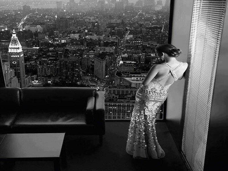 Woman in Sequined Dress — Black, Dramatic, Night, Photograph, Cityscape