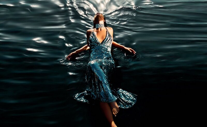 Woman in Sequined Dress — Blue, Dramatic, Night