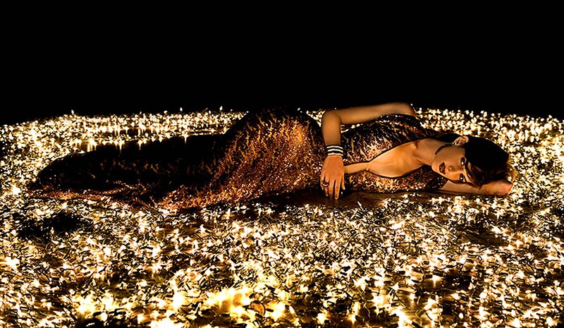 Woman in Sequined Dress — Gold, Dramatic, Night