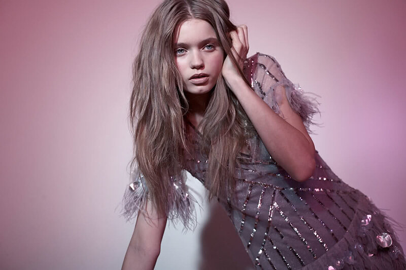 Woman in Sequined Dress — Pink, Dramatic