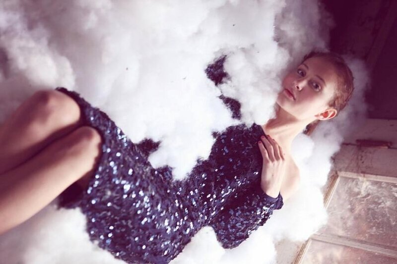 Woman in Sequined Dress — White, Dramatic, Photograph, Sequins