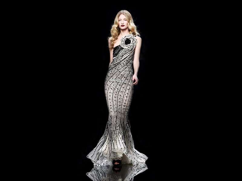 woman in sequined gown