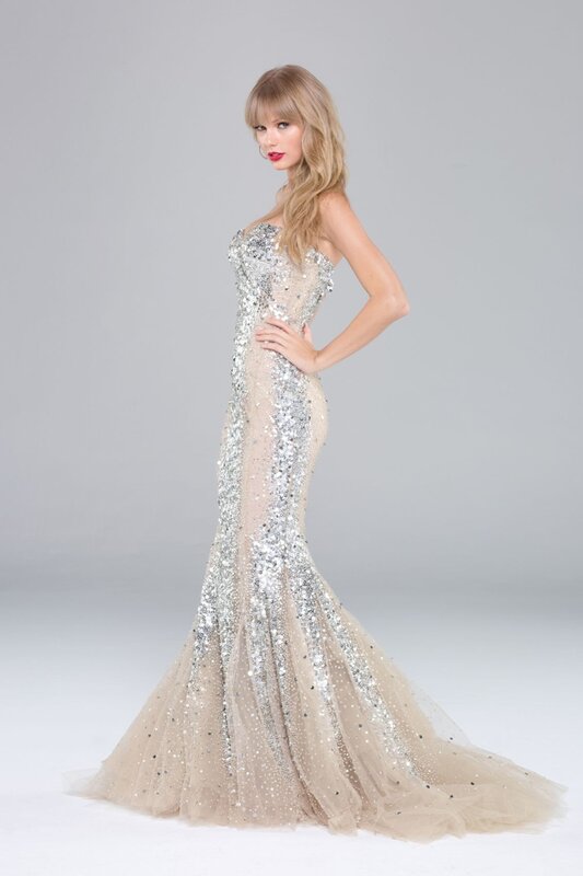 woman in sequined gown